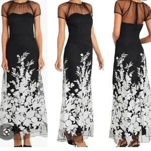 Maggie London Black and Silver Floral Dress- Never Worn, With Tags